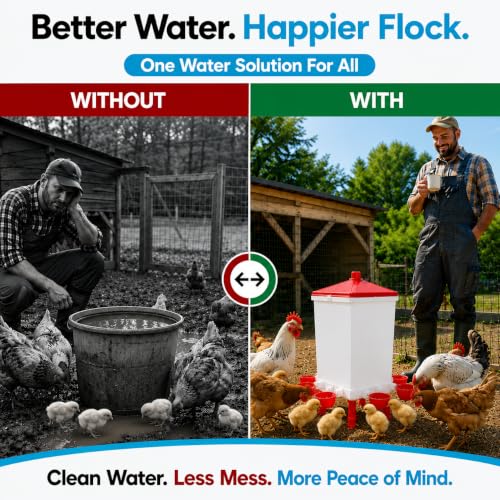 Premium 5 Pack Automatic Chicken Water Cups Kit Gravity Poultry Waterer Dispenser with Drill Bit Extra Washers for Ducks Quail Chickens