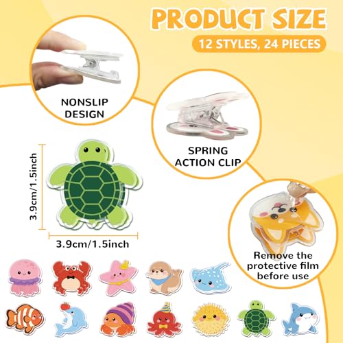 MAYJOYDIY 24Pcs Marine Animal Acrylic Chip Clips Crab Bag Sealer Closures | Dolphin Starfish Bag Clips, Assorted Sea Creature Silhouettes, Firm Sealing Force, Preserve Food Tidy Kitchen Storage Space - style: Marine Organism