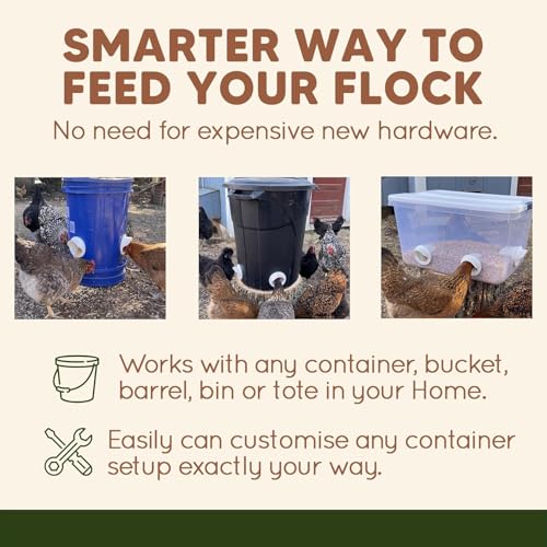 DIY Port PVC Gravity Fed Chicken Feeder 4 Ports and Hole Saw | Use for Buckets, Barrels, Bins, Troughs | Rain Proof, Weather Resistant, No Waste Chicken Feeders | As Seen on Shark Tank, Gravity Fed Chicken Feeder, for Buckets, Barrels, Bins & Troughs, Pou