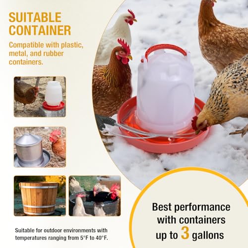 Chicken Water Heater Cord, 39W Heated Cable for Poultry Waterers-2Pack | Prevents water freezing,Safe Poultry Water Heating for Chickens, Ducks and Other Small Animals(Waterer Not Included)