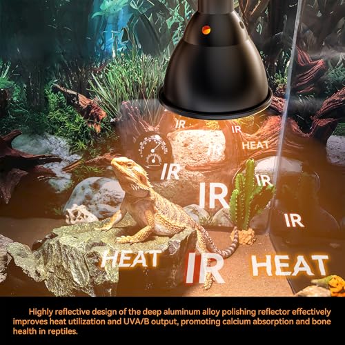 Reptile Heat Lamp,7inch Deep Dome Reptile Light Fixture with 3/6/12 Timer, Infrared Reptile Heat Lamp Max 150W Blub, for Turtle Bearded Dragon Lizards Snake（1PCS 150W Bulb Included）