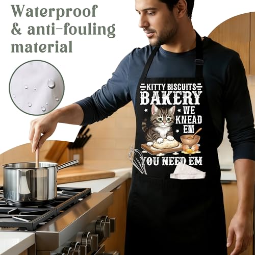Kitty Biscuits Bakery Sourdough Baking Apron for Women with Large Pockets - Funny Baking Aprons, Adjustable Kitchen Apron for Bread Making, Grilling - Unique Sourdough Gifts for Bakers & Moms - C13 - color: Kitty Biscuits Bakery