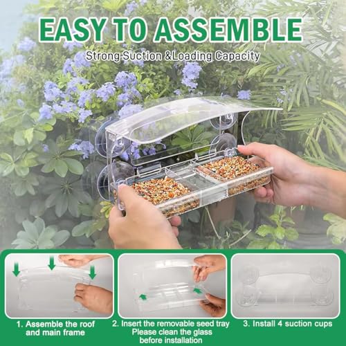 Window Bird Feeder with 4 Strong Suction Cups | 2.36" heavy duty suction cups, close-up outdoor viewing, bird watching gift for cat & bird lovers, fits cardinals, finches - color: Clear