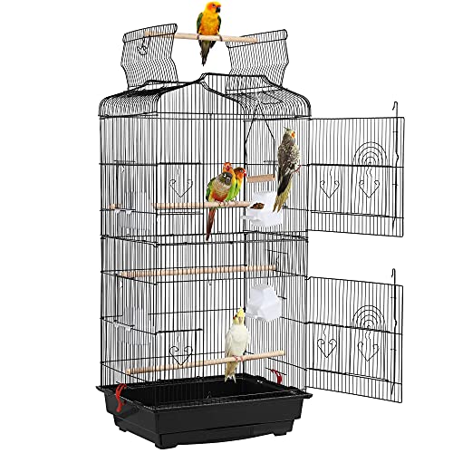 Yaheetech 41-inch Open Top Medium Bird Cages for Parakeets Finches Canaries Lovebirds Small Quaker Parrots Cockatiels Budgie Green Cheek Conure Travel Pet Flight Birdcage - color: Black