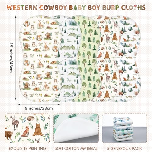 SmoothNovelty 5 Pack Woodland Animal Baby Burp Cloths Soft Absorbent Burping Rags for Newborns 19"x9" Spit up Cloths for Boy Girl Newborn Baby Shower Registry Gifts Set Nursery Decor - style: Woodland Animal