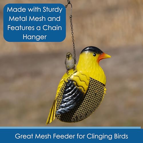 Goldfinch Metal Mesh Feeder - Garden Art Collection | Hand-Painted Metal Mesh Goldfinch Design - A Fun Gift for Bird Lovers - Holds 5 Cups of Seed