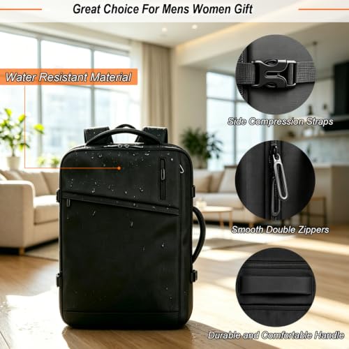 Naukay Travel Backpack for Men,Water Resistant Expandable Carry on Backpack | Laptop Backpack, Extra Large Business Backpacks Fits 15.6 Inch Laptop Notebook, Durable Suitcase Daypack Bag for Women, Black - size: 15.6 Inch