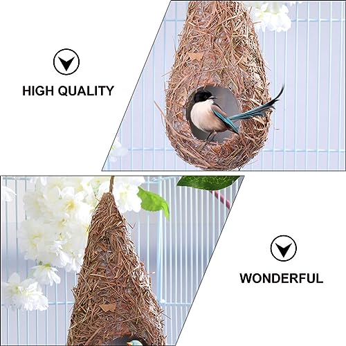 POPETPOP 4 Pcs Artificial Bird Nest Hanging Straw Bird House Grass-Woven Nest for Patio Garden Indoor Outdoor Decoration 9.05 X 2.75 X 3.14 in for Lovers