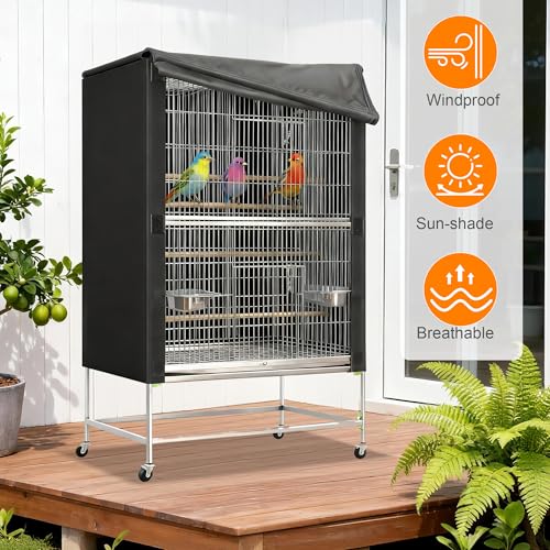 Bird Cage Cover, Pet Bird Cage Cover for Night Heavy Duty Oxford Cloth with Coating Layer, Universal Shade for Parakeet, Parrots, Cockatiel, and Small Animals, Without Cage(Black, 38x24x48in)