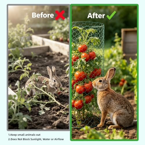 16in x 16.4ft PVC Coated Chicken Wire Mesh Fence | Garden Fencing Cages & Plant Protectors from Animals Kit with 50 Zip Ties, 15 U-Stakes, Gloves & Pliers for Outdoor Plants - size: 16.4Ft x 16In