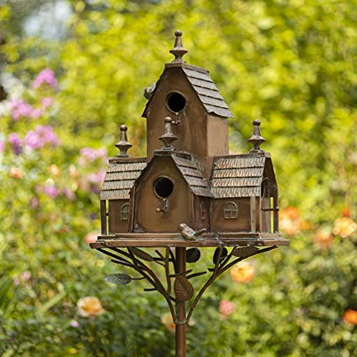 Zaer Ltd. Large Copper Colored Multi-Birdhouse Stakes, Room for 5 Bird Families in Each (XL Country Farm Home Colorado) - style: XL Country Farm Home Colorado