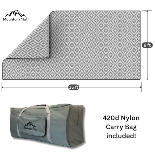 Earth-Friendly RV Patio Mat Size 8' x 16' for Campers, Campsites - Premium 5 mm Thick Heavy Duty, Waterproof, Reversible Rugs Recycled Polypropylene, with Carry Bag (8' x 16', Grey) - color: Grey Diamond, style: 8' x 16'