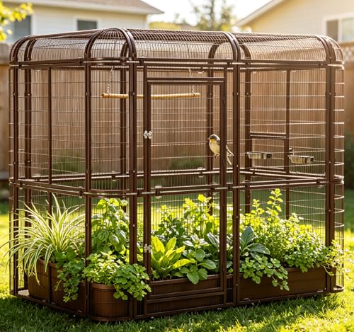 wonline Parrot Cages for Large Birds Outdoor Extra Large Bird Cage with Bird Cage and Perch, Suitable for Macaws Canaries Parrots Budgie Lovebirds - color: Brown
