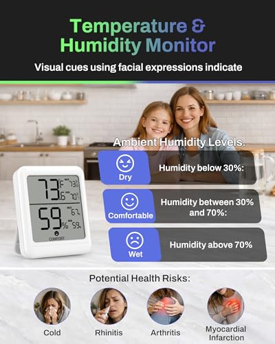 BN-LINK Digital Hygrometer Indoor Room Thermometer with LCD, 2 Pack | Accurate Temperature and Humidity Meter with Large LCD Monitor for Home, Bedroom, Terrarium, Incubator, Greenhouse - size: 2 Pack