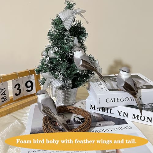 LWINGFLYER Artificial Birds Realistic Gray Northern Mockingbird 2 Pack Clip on Foam Feathered Bird Ornaments Figurines for Christmas Tree Decoration Wreaths Crafts Party Home Decor - color: Gray Northern Mockingbird