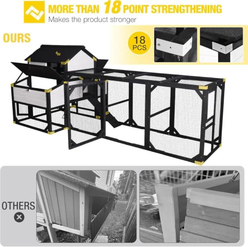 Extra Large Chicken Coop for 8-10 Chickens,Hen House with 6 Nesting Boxes | Reinforced L-bracket structure+galvanized wire mesh for predator protection.asphalt roof,multiple doors for easy cleaning - color: Black, size: 118.1"L x 53.5"W x 49.5"H