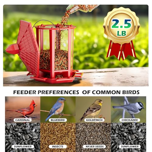 Birdream 2 Pack Bird Feeders for Outdoor Hanging, Retro Pagoda Design Fun Installation Bird Feeder, Attracting Wild Birds Chickadees Goldfinches Cardinals Finches and Sparrows - Red - color: Red, size: 2 PACK