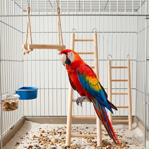 Bird Ladder for Bird Cage 2 Pack Wooden Birds Toys Cage Accessories for Parakeets Parrots Cockatoo (5 Step & 7 Step)