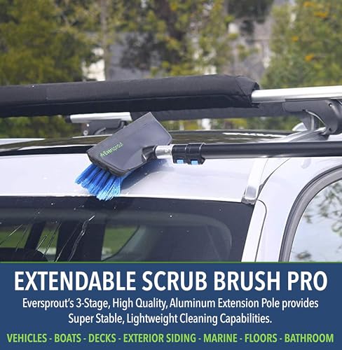 EVERSPROUT Scrub Brush, 1.5 to 3ft Pole, Rubber Bumper, No-Scratch | For Cars, Trucks, RV, Boats, Driveways, Decks, Patios, Decks, House Siding, 8-10ft Standing Reach, Non-Slip Grip, Lightweight
