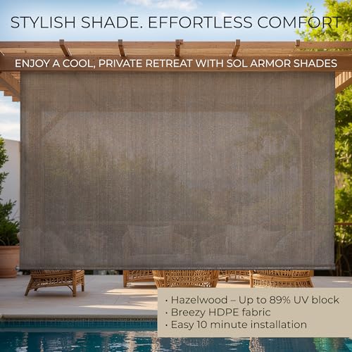 Outdoor Patio Roll Up Shade for Use on Exterior Porch, Patio, Window and More | High Density Polyethylene Privacy Screen Blocks 89% of UV Rays | Hardware Included | 6 ft Wide | Hazelwood - color: Hazelwood, size: 72"W x 72"H