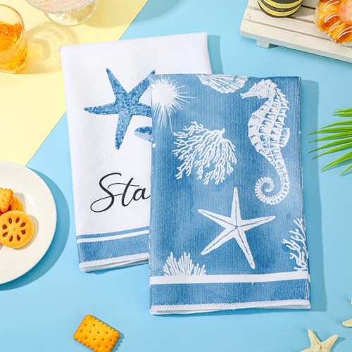 Oudain 6 Pcs Beach Kitchen Towels Ocean Coastal Hand Towel Sea Theme Nautical Starfish Shells Tea Dishcloths 24 x 16 Inches Seahorse Dish Cloths for Home Kitchen Bathroom Xmas Gifts - color: Starfish
