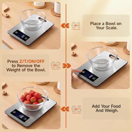 Food Scale, Digital Kitchen Scale with Hanging Loop, 11lb Baking Scale | 1g Accuracy, g/oz,etc.5 Unit Conversion, Tare Function, Fingerprint-Resistant Steel, Suitable for Cooking, Baking ,Meal Prep - color: Silver