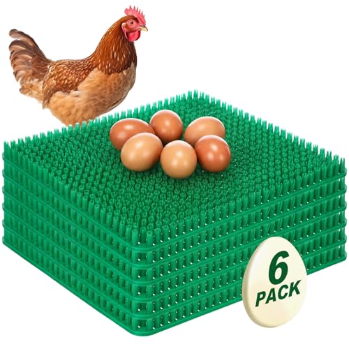 Green 6 Pack Chicken Nesting Box Pads with 6 Pcs Fake Wooden Eggs Washable Artificial Grass Nesting Pads Reusable Plastic Bedding Laying Mats for Chicken Coop, 12" x 12" - color: Green