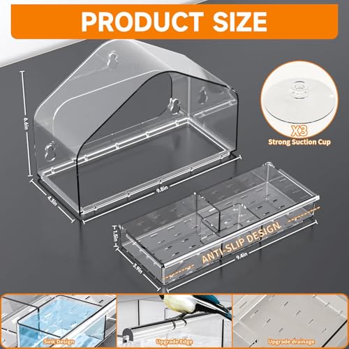 Clear Bird Feeders for Window Viewing,Acrylic Window Bird Feeders with Strong Suction Cups for Cats,Kid and Birds Lovers Gifts,Large Window Mount Birdfeeder,Birds House for Outdoors,Balcony
