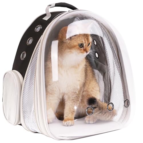 Front Expandable Large Cat Backpack Carrier, Fit up to 20 lbs, Space Capsule Bubble Window Pet Carrier Backpack for Large Fat Cat and Small Puppy - color: Black, size: Gen 1 - Clear Bubble