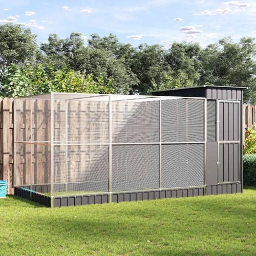 Galvanized Steel Aviary with Extension 163.8x79.9x85.0 in | Outdoor Bird Cage, Lockable Door, Steel Mesh Grid, Suitable for Parrots Rabbits Chickens - size: 163.8" x 79.9" x 85"