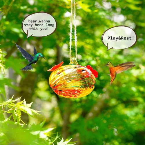 3inch Hand Blown Glass Hummingbird Feeders for Outdoors Garden Patio | 2 Flower-shaped Feeding Ports, Leak Proof, Easy to Hang on Tree Branches Eaves - color: D