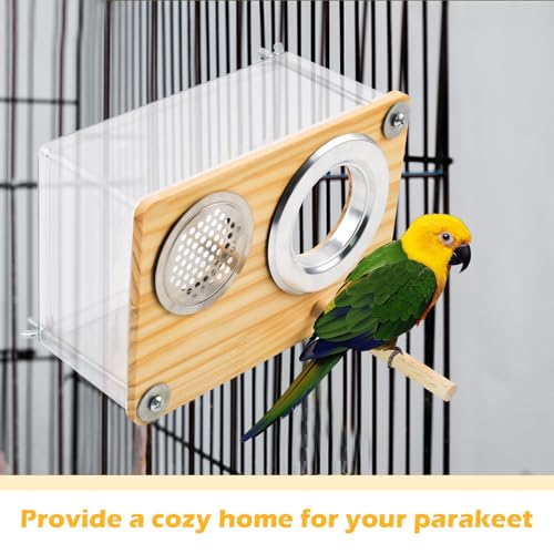 Bird Nesting Box for Window,Transparent Parakeet Nest Breeding Box Parrot Breeding Mating Box Bird Nest Box House Cage Accessories with Wood Perch for Parakeet Budgie Conure Parrot