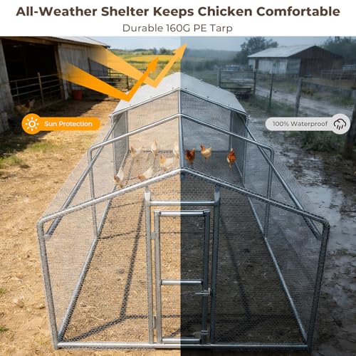 Large Metal Chicken Coop, Chicken Run for 20-30 Chickens, Heavy Duty Walk-in Poultry Cage with Waterproof Anti-UV PE Cover for Ducks Rabbits Geese, 19.5x9.7x6.4ft