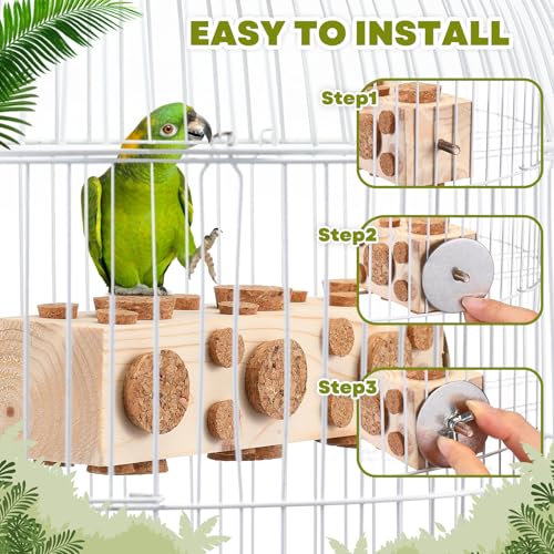 Skyygemm 2 Pieces Bird Chew Toy Wooden Foraging Toys for Birds Parrot Cork Stopper Toys Woodpecker Feeding Toy for Macaws, Small Parakeets, Conures, Budgies, Finches Conure Cockatiel