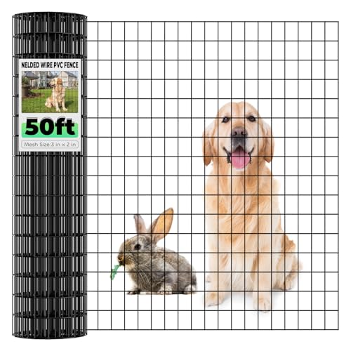16GA Black PVC Coated Welded Wire Fencing 48 Inch x 50 Foot, 2 Inch x 3 Inch, Garden Border Fencing Roll Vinyl Coating Metal Wire Mesh for Yard Vegetable Plant Protection Poultry Netting - color: Black, size: 48"×50'