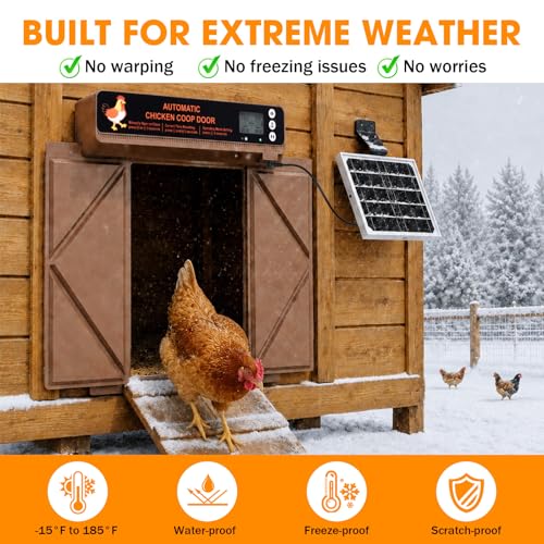 Automatic Chicken Coop Door, Solar Powered Chicken Door with Anti-Pinch Protection,LCD Screen and Weatherproof Build, Automatic Chicken Door with Timer,Light Sensor & 20 Meters Remote Control