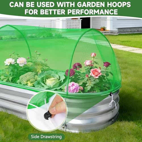 Garden Netting for Raised Beds 2PCS, Raised Garden Bed Plant Netting Cover Mesh with Drawstring for Garden Protection, Rectangular Bird Insect Netting Pest Barrier Screen for Vegetable, 4x2x1ft, Green - color: 2pcs Green Mesh, size: 4x2x1ft