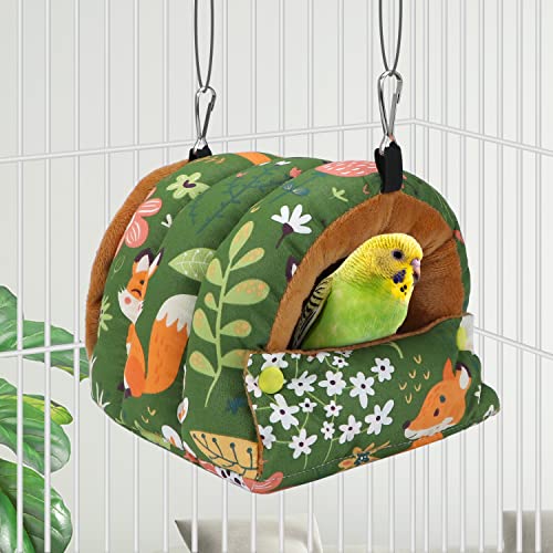 Wontee Bird Nest House Winter Warm Snuggle Hut Bird Bed Hanging Hammock for Parrots Budgies Parakeets Caique Senegal Cockatiels Conures (Small, Green) - color: Green, size: Small