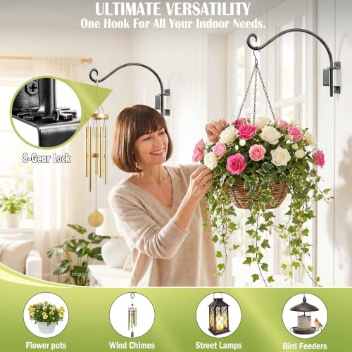 Swivel Plant Hanger Bracket Outdoor 2-Pack, 16" 60lbs Heavy-Duty Metal Hook | 180° Adjustable Rotation, Rust-Resistant Coating, Complete Hardware Included, for Hanging Baskets Bird Feeders Lanterns - size: 16"-2PCs