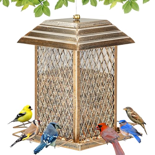 Bird Feeder, 6LB Large Capacity Metal Bird Feeders for Outdoor Hanging | Heavy Duty, 4 Perches, Drain Holes, Easy to Fill, Sturdy Wild Birdfeeder, For Outside Garden Yard - color: Large, 6 lbs