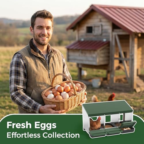Garvee 3-Hole Chicken Nesting Box with Removable Lid, Metal Chicken Coop with Roll Away Design/Easy Egg Collection/Ventilation Holes, for Chicken Coops, Duck Coops and Hens (Green) - color: GREEN, size: 3-Hole
