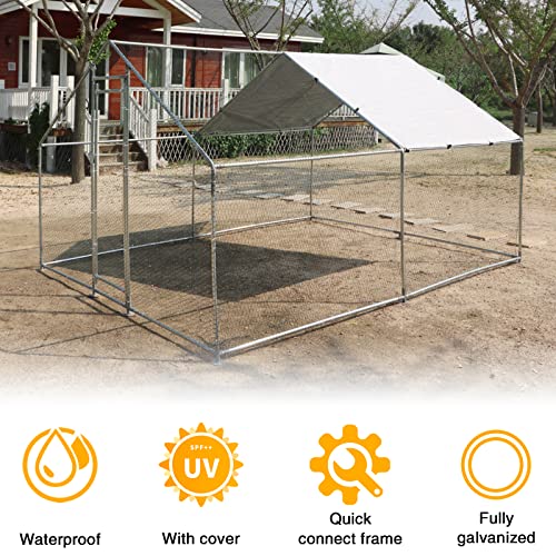 NUGRIART Large Metal Chicken Coop Walk-in Poultry Cage Hen Duck Run House with Waterproof & Anti-UV Cover Galvanized Rabbits Habitat Spire Shaped Cage for Outdoor Yard Farm Use - size: 13.1' L x 9.8' W x 6.56' H