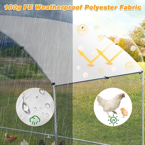 Outvita 6.5 x 10 FT Large Metal Chicken Coop Walk-in Poultry Cage | Waterproof Anti-UV Round Arch Cover and Galvanized Mesh Support Ducks, Rabbits, Hens, Yard, Backyard or Farm Use - size: 78.0"L x 120.0"W x 78.0"H