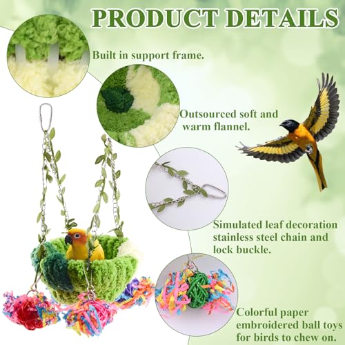 Bird Nest,1 PCS Parrot Hanging Swing Hammock Parrot Breeding Nest Bed Bird Cage House for Budgies Parakeets Cockatiels Lovebirds Conures with A Cleaning Brush(Green)
