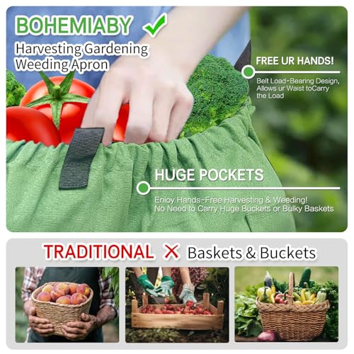 Gardening Apron Harvest Apron with Pockets, Green Garden Apron, Adjustable Waist Belt - color: Waist Apron