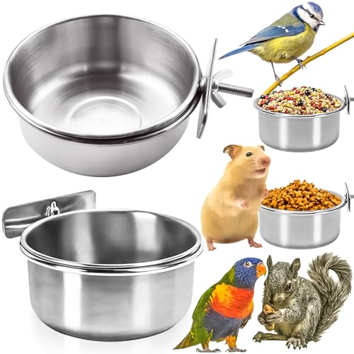 2 Pack Bird Feeding Bowls Cups Parrot Food Water Dishes, Stainless Steel Bird Bowl Cup Dish with Clamp, Birdcage Feeder Pet Cage Bowls for Cockatiel Budgie Conure Macaw Parakeet Small Animal - size: 2 Pack