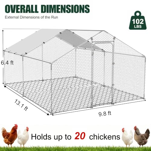 HERBAN 2026 Upgraded Large Metal Chicken Coop with All-Around Hardware Cloth, 9.8x13.1x6.4 ft Walk-in Outdoor Chicken Run Pen for Backyard with Cover, Spire Roof Poultry Cages - size: 157.2"L x 117.6"W x 76.8"H