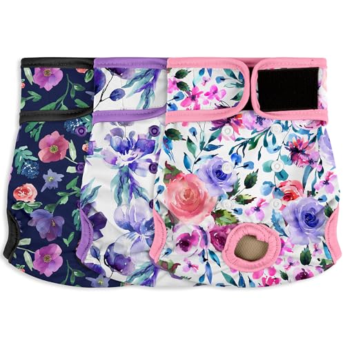 Dog Diapers Female - Reusable Diapers for Doggie in Heat - Highly Absorbent for Pet Incontinence with Snaps (Pack of 3) Rose, S - color: 3pcs rose flowers pattern, size: Small（New Born-11.5“Waist）