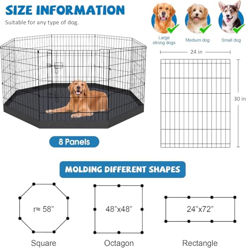 Artmalle 30-Inch Dog Playpen with Bottom Pad, 8-Panel Rustproof Fence | 30-inch rustproof 8-panel dog playpen with bottom pad, foldable setup and flexible shapes for indoor or outdoor use. - style: 24'' x 30'' with Bottom cover