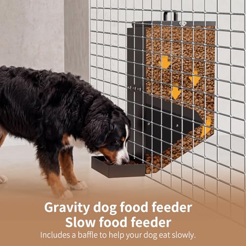 25 Lbs Hanging Automatic Dog Feeder for Large Dogs, Heavy Duty Metal Gravity Food Dispenser, Mounted Pet Cage Feeder for Breeds, Kennel, Outdoor Fence, Rabbit, Chicken, Ferret, Chinchilla